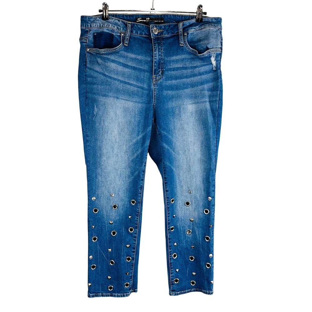 Seven7 Womans Sz 16W Jeans High Rise Straight Crop Denim Stretch Rivets Stud - Picture 1 of 10